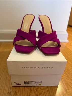 Veronica Beard Fuchsia Crisscross Suede Mule Heels